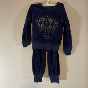 Kids Philipp Plein Navy Blue 2 Pc Track Suit Size 2T/3T